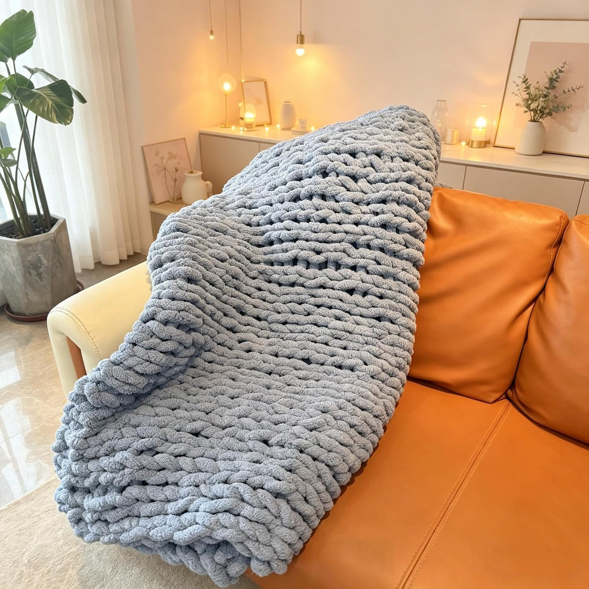 Soft Chunky Knit Throw Blanket for Couch, Cozy Warm Knitted Blankets
