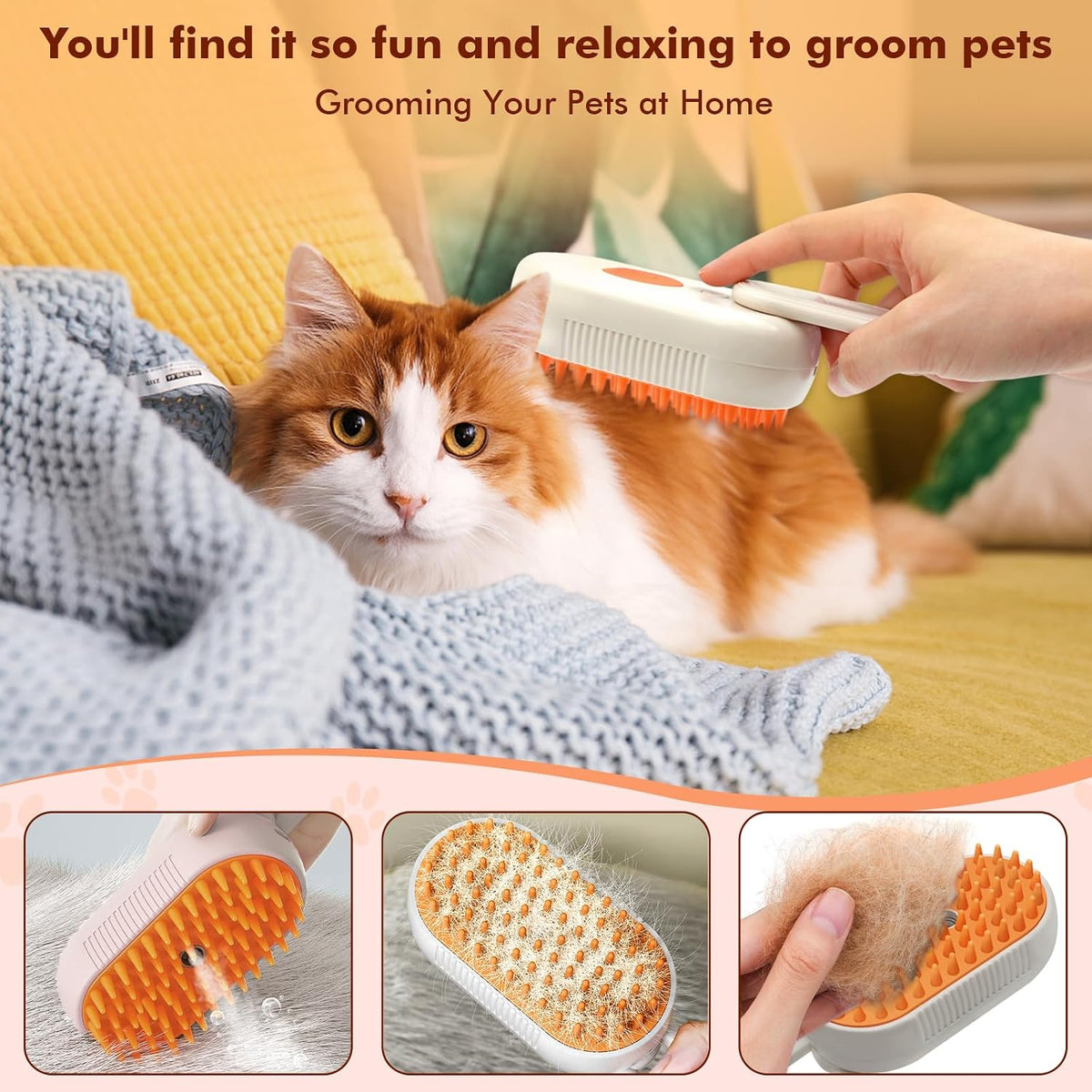 Purrglow™ 3-In-1 Electric Pet Steam Brush