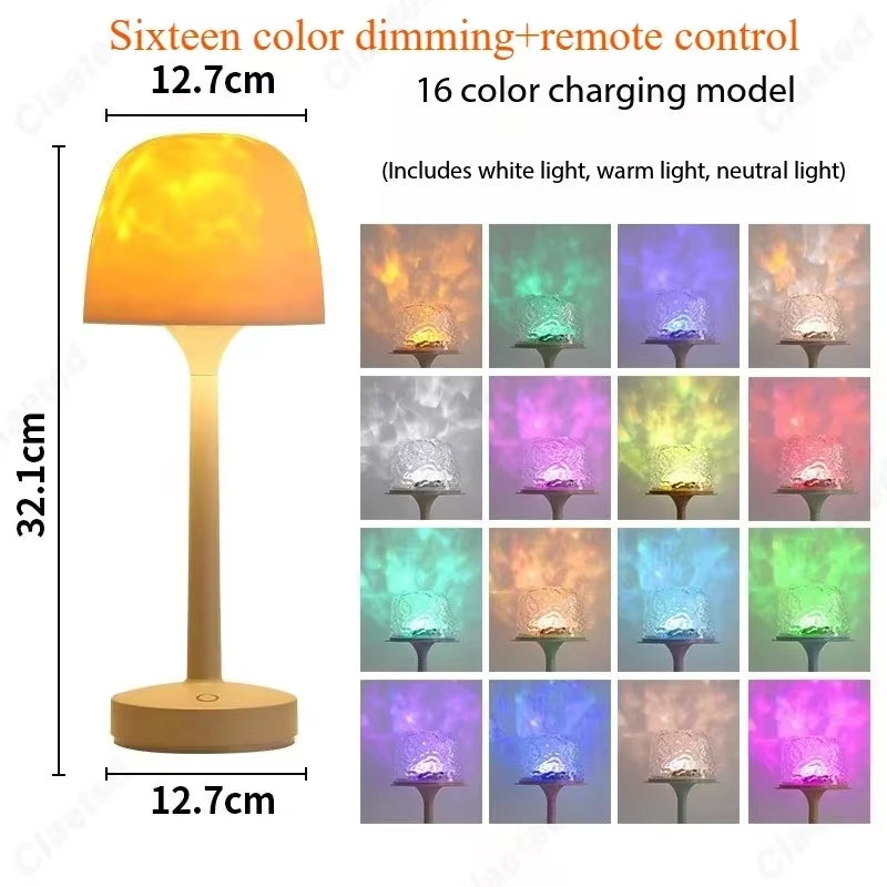 Mushroom Table Lamp with Water Ripple Projection Atmosphere Lights Hotel Bar Bedroom Living Room Desk Lamp Decorative Lighting
