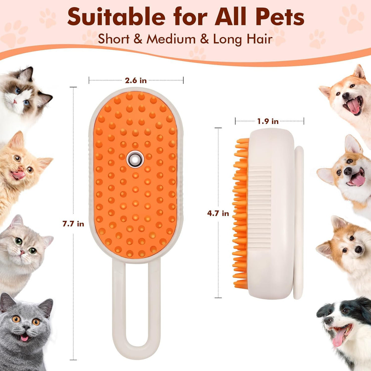 Purrglow™ 3-In-1 Electric Pet Steam Brush