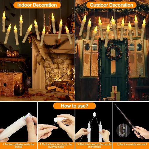 Magic Wand Remote Hanging Operated Potter Harries Battery Floating Candles Warm Light Decoration Halloween Flameless Candles 1PC