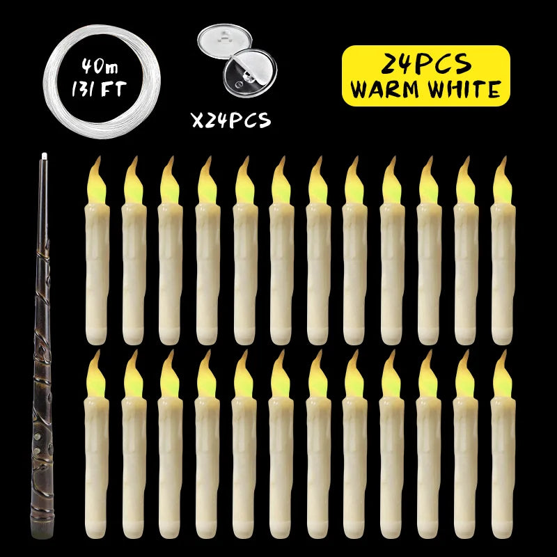 Magic Wand Remote Hanging Operated Potter Harries Battery Floating Candles Warm Light Decoration Halloween Flameless Candles 1PC