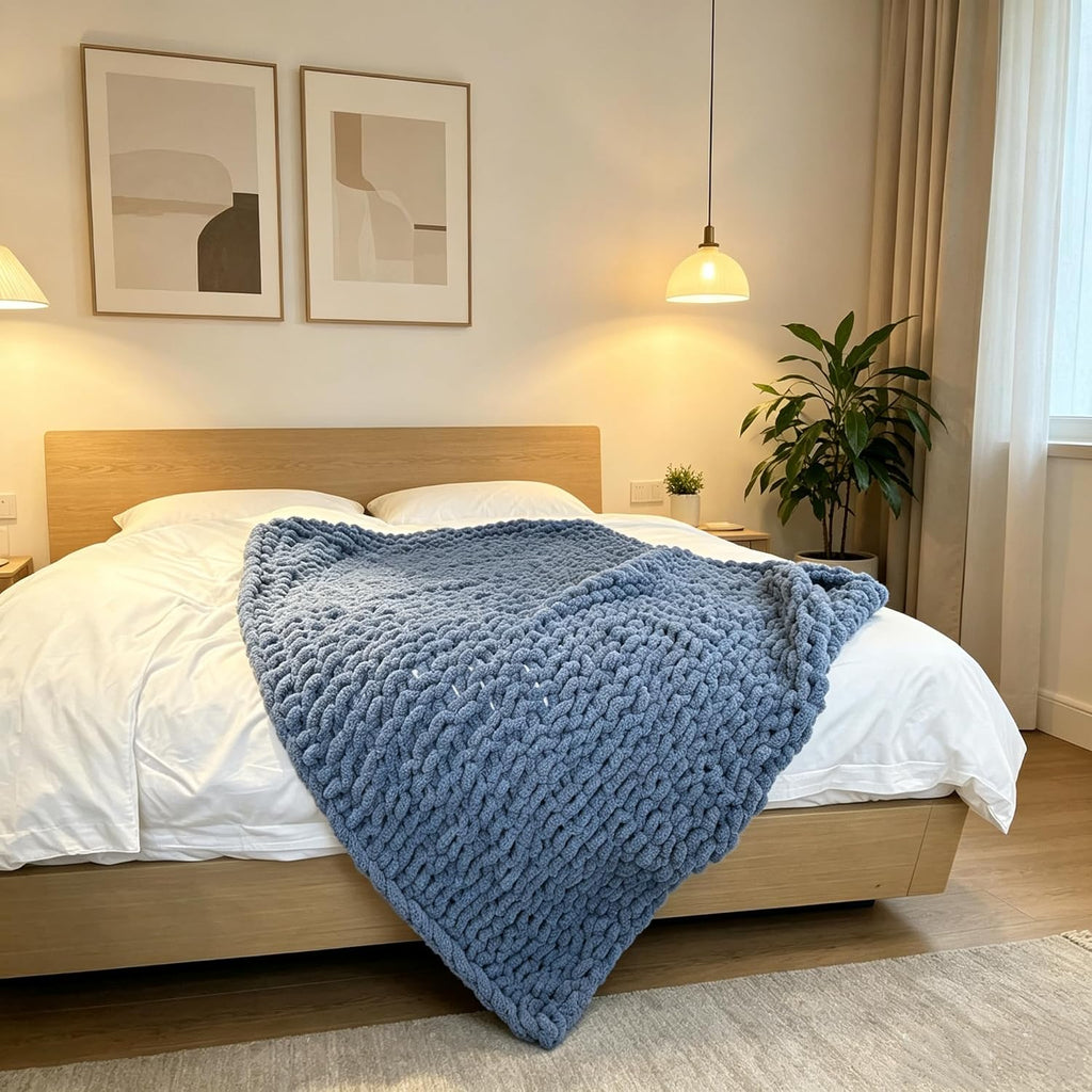 Soft Chunky Knit Throw Blanket for Couch, Cozy Warm Knitted Blankets